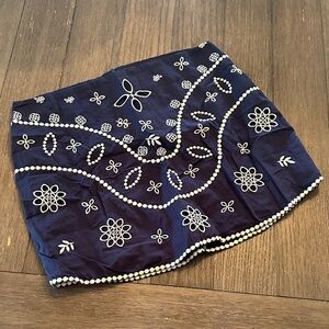 Dee Elly Navy Blue Embroidered Skirt